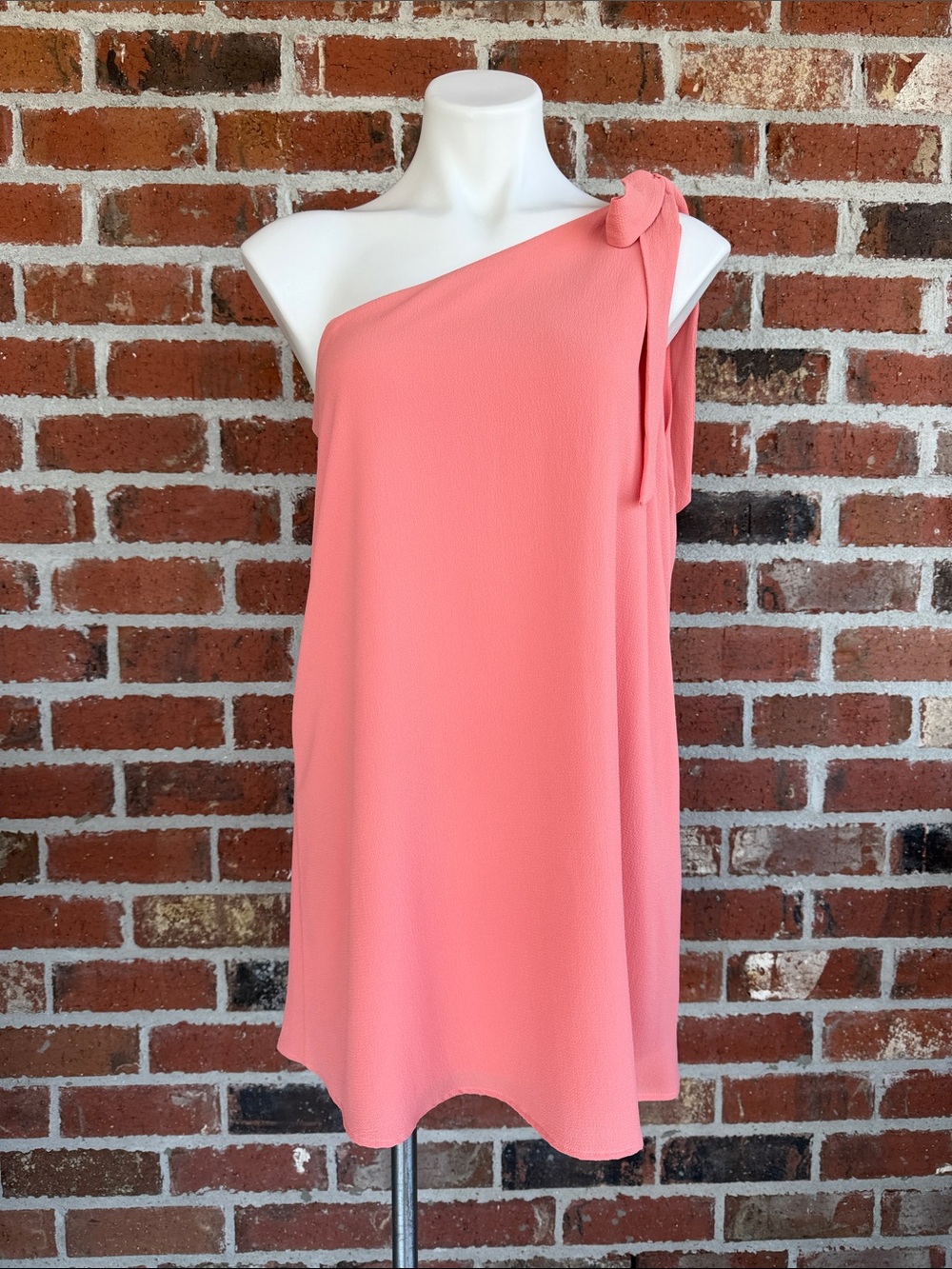 Tyche Coral One-Shoulder Dress with Shoulder Tie